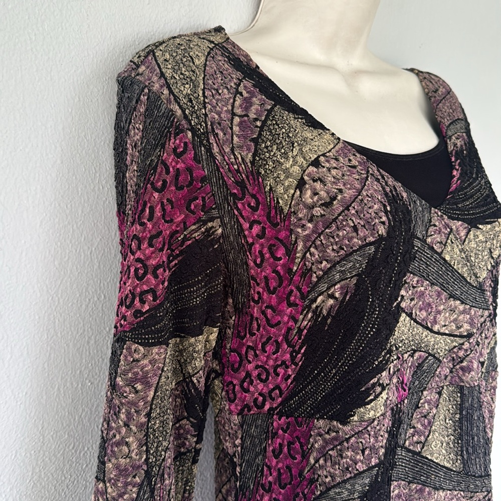 Vintage JM Collection petite purple leopard feather abstract print top small - Picture 6 of 10